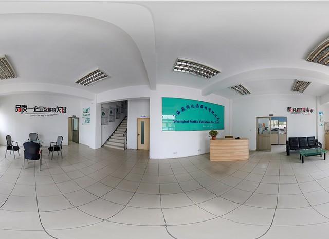 Company reception area with brand display wall